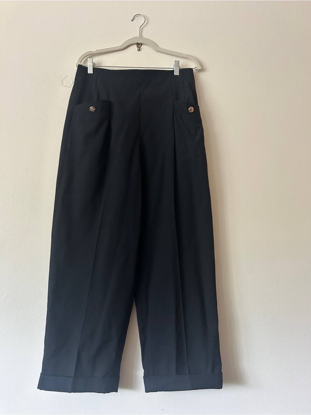 Sandro Carrot Top Cropped Black Pants Cuff Wide leg gorpcore Sieny high rise - Picture 6 of 16